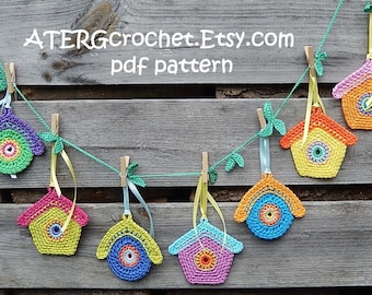 Crochet pattern BIRDHOUSE GARLAND by ATERGcrochet