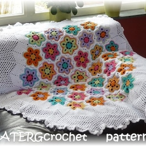 Crochet pattern hexagon flower plaid/afghan by ATERGcrochet image 1