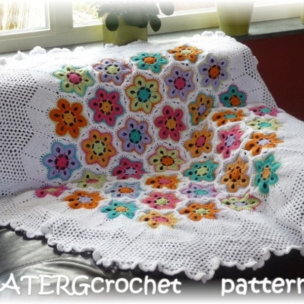 Patron au crochet carreaux de fleurs hexagonaux/afghan par ATERGcrochet