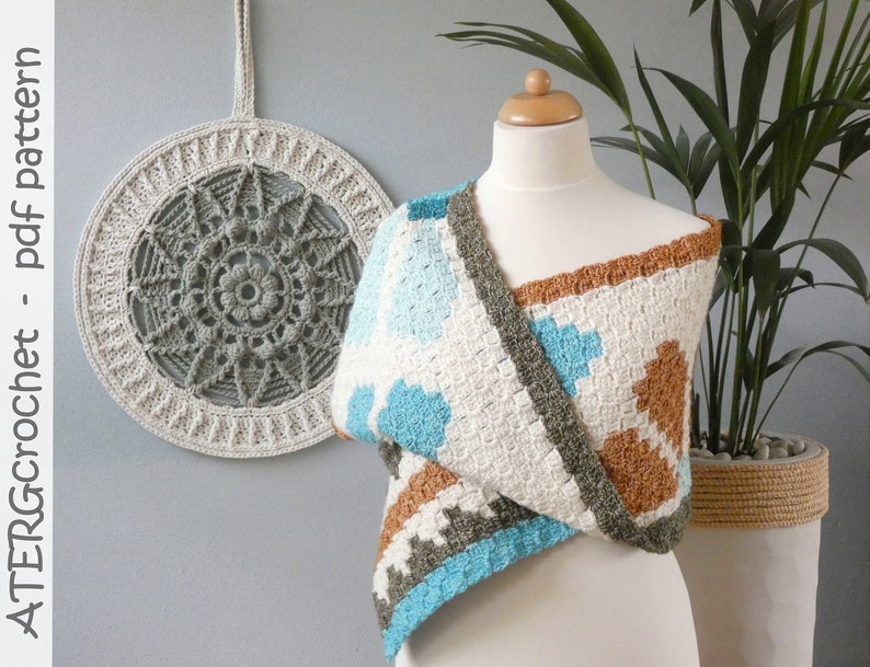 Crochet pattern AZTEC C2C flower shawl by ATERGcrochet image 5