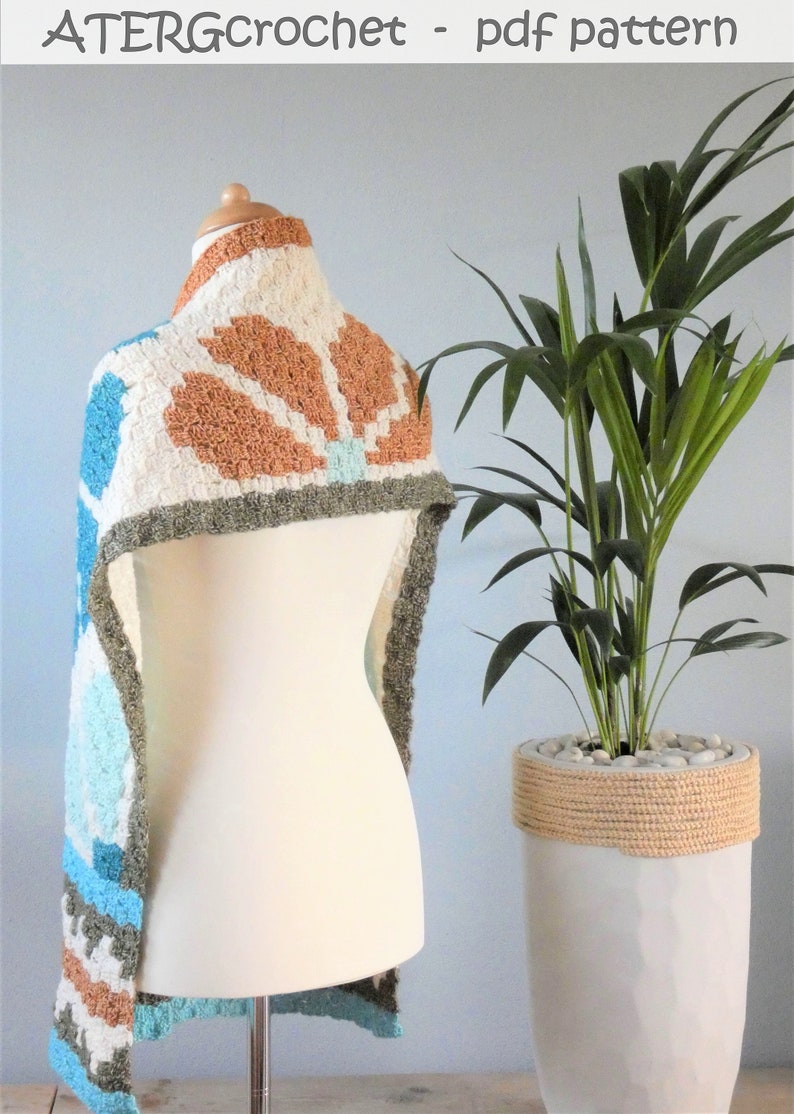 Crochet pattern AZTEC C2C flower shawl by ATERGcrochet image 7