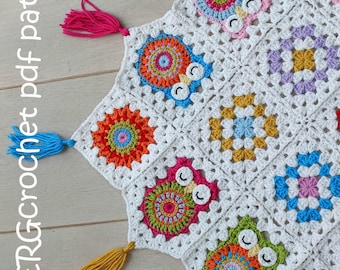 Crochet pattern owl granny square baby blanket by ATERGcrochet