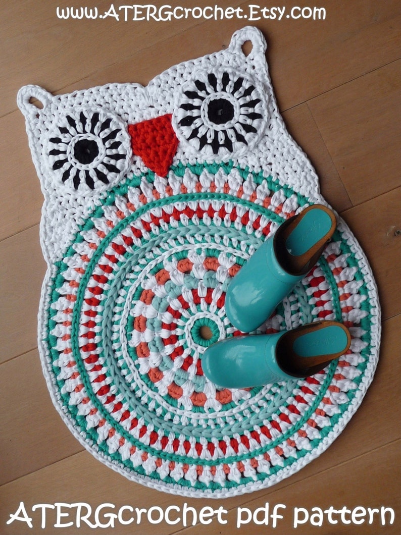 Crochet pattern owl rug by ATERGcrochet XL crochet image 1