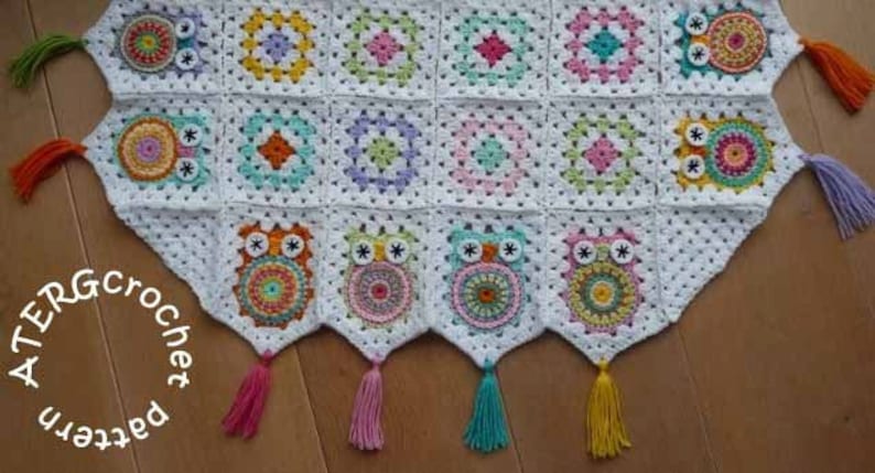 Crochet pattern owl granny square baby blanket by ATERGcrochet image 3