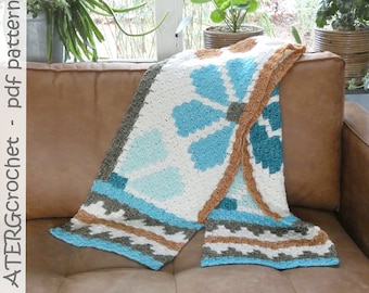 Crochet pattern AZTEC C2C flower shawl by ATERGcrochet
