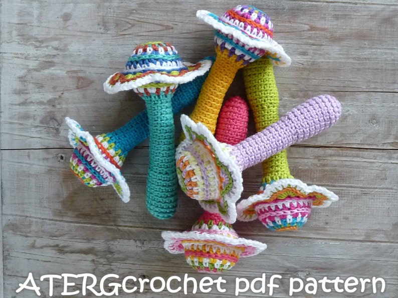 Crochet pattern flower baby rattle by ATERGcrochet image 1