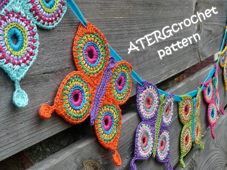 Crochet pattern butterfly garland by ATERGcrochet image 1