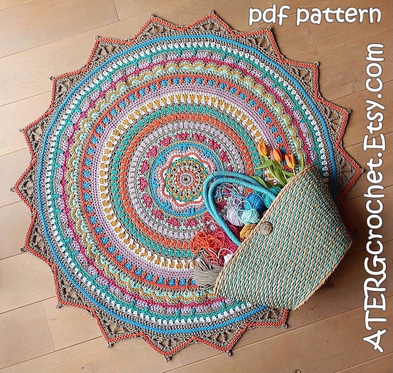 Crochet pattern BOHO RUG Bobbiny cord by ATERGcrochet image 1