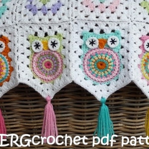 Crochet pattern owl granny square baby blanket by ATERGcrochet image 1