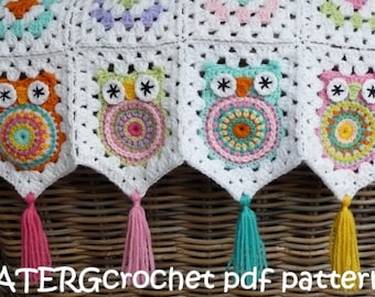 Crochet pattern owl granny square baby blanket by ATERGcrochet