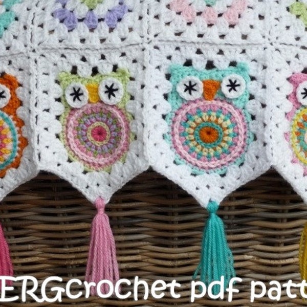 Crochet pattern owl granny square baby blanket by ATERGcrochet