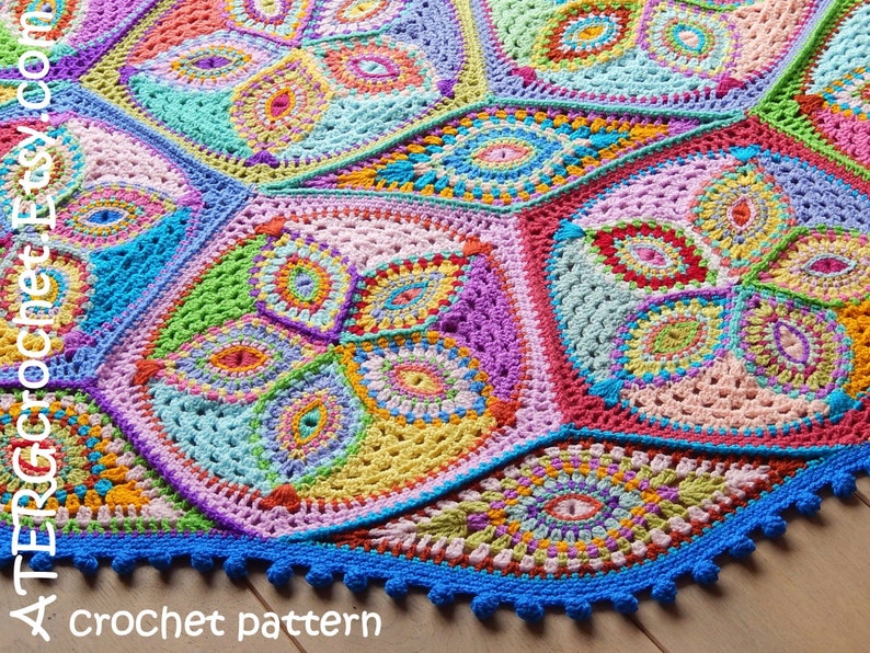 Kaleidoscope Crochet Blanket Pattern, Modern Bohemian Throw, Geometric Design (PDF Download) image 1