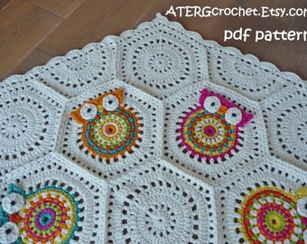 Crochet pattern owl hexagon by ATERGcrochet