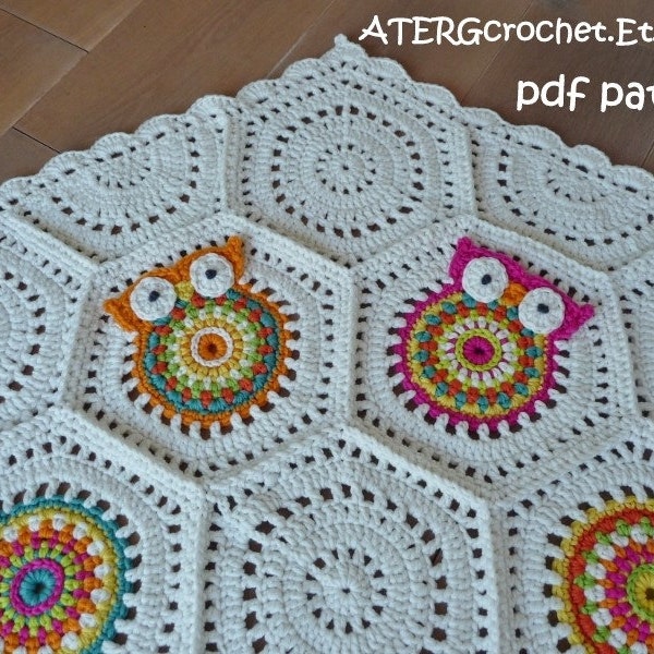Crochet pattern owl hexagon by ATERGcrochet