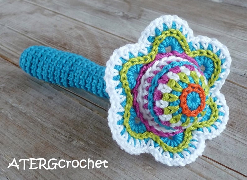 Crochet pattern flower baby rattle by ATERGcrochet image 3