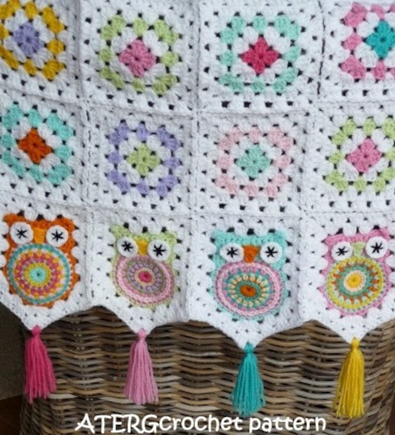 Crochet pattern owl granny square baby blanket by ATERGcrochet image 5