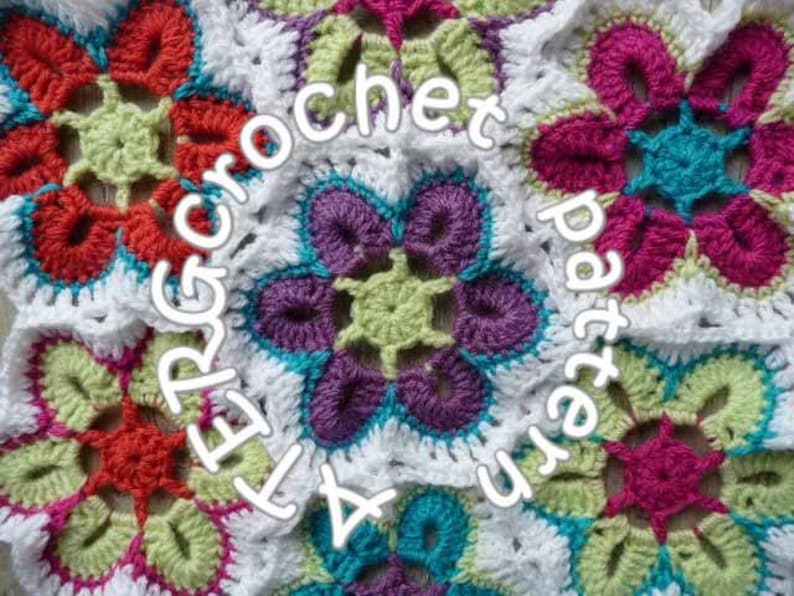 Crochet pattern hexagon flower plaid/afghan by ATERGcrochet image 2