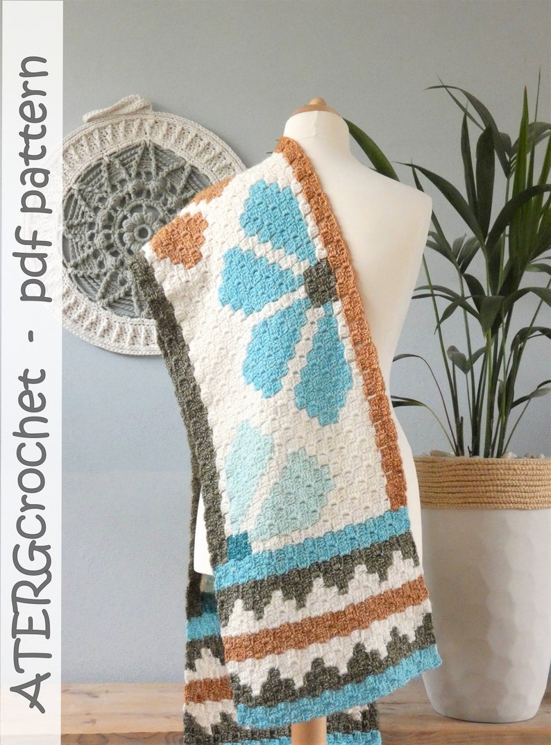Crochet pattern AZTEC C2C flower shawl by ATERGcrochet image 2