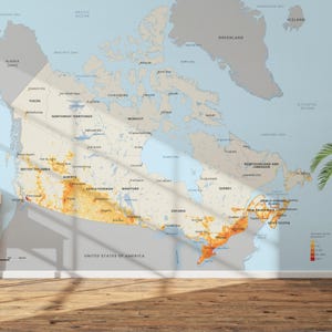 Mappa stampabile della densità di popolazione del Canada / Mappa demografica murale
