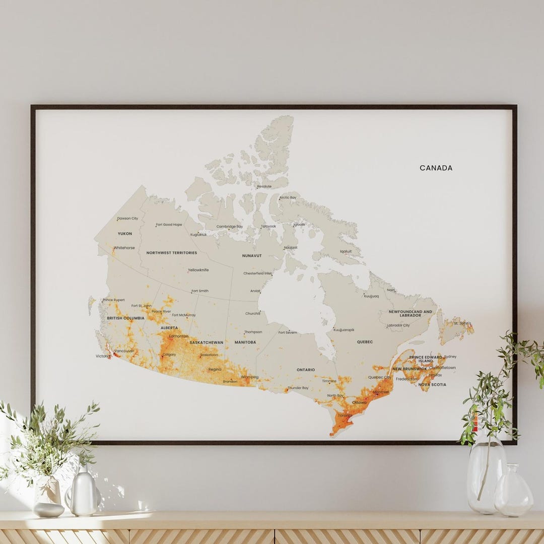 Minimalist Canada Population Density Map Printable | Demographic Wall