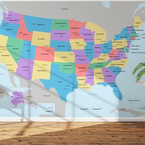 Mapa político de EE. UU. imprimible: estados, capitales y ciudades (PDF/JPG multitamaño)