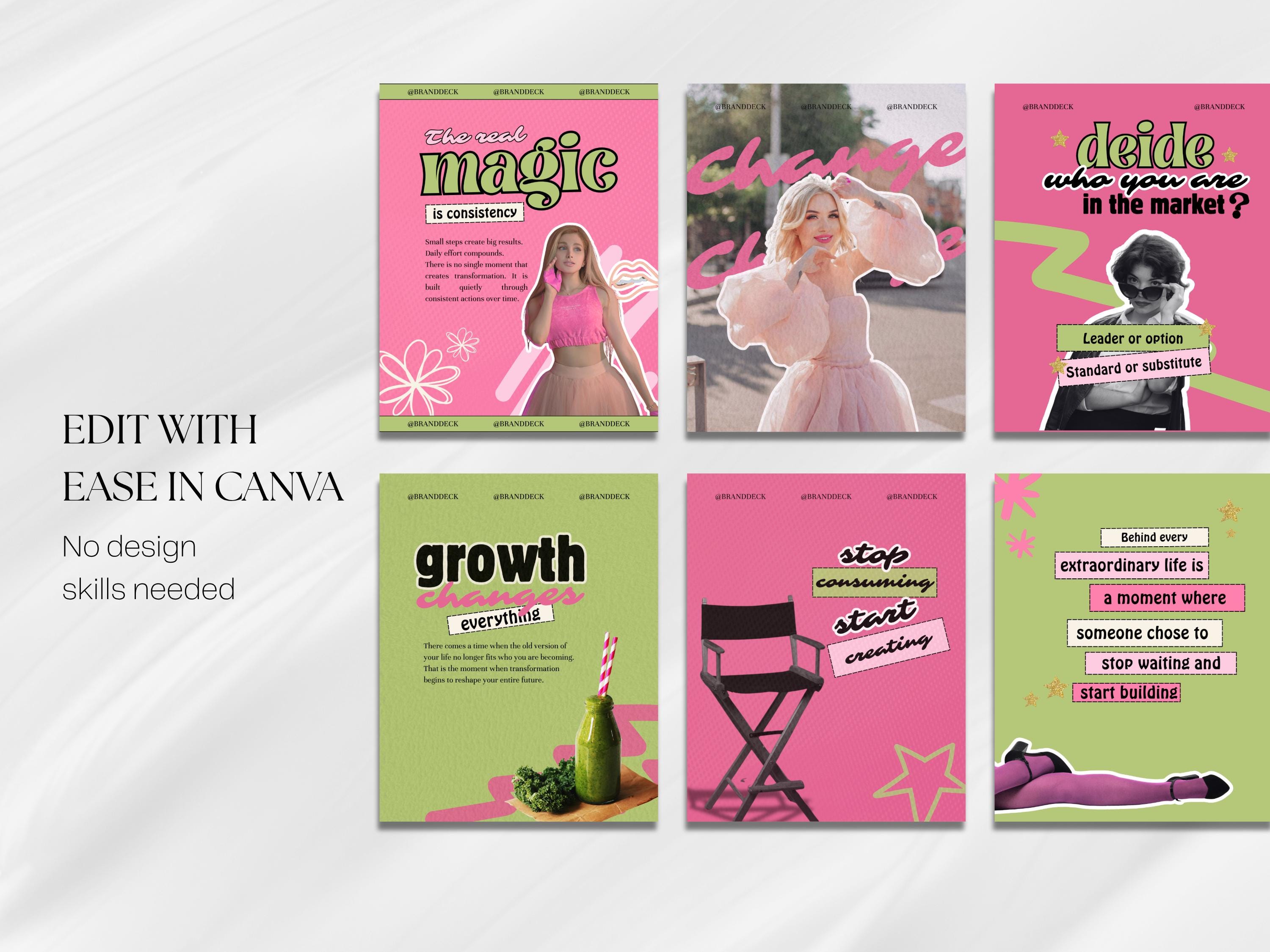 Bold Pink Instagram Templates Canva | Content Creator Social Media Kit ...