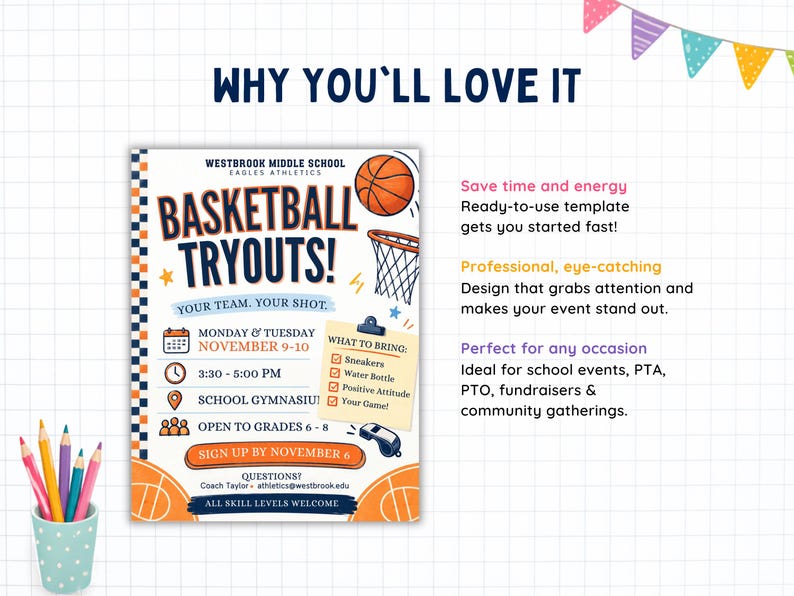 Editable Basketball Tryouts Flyer Template, School Sports Event Poster ...