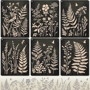 Botanical Wall Stencil Kit, Reusable Leaf & Fern Stencils, Large Plant Painting Templates, Floral Craft Stencils, DIY Home Decor, 6 Pack