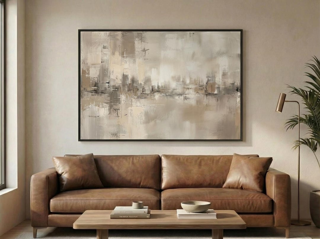 Neutral Abstract Wall Art Canvas | Minimalist Beige Painting | Modern ...