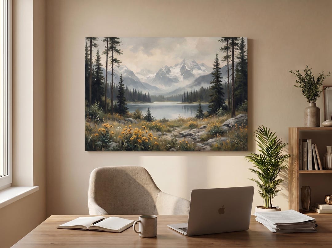 Mountain Lake Wall Art | Alpine Landscape Painting | Nature Canvas ...