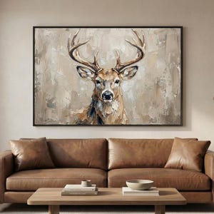 Cuadros de ciervos | Lienzo de ciervo majestuoso | Decoración rústica de vida silvestre para pared | Arte para cabaña | Decoración de estilo rústico