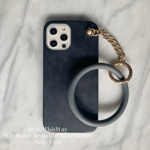 Moderne et élégant Gold Metal Chain Wristlet Design Synthetic Leather Cover Case For All iPhone