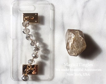 Classic Elegant Smoke Rhinestone Wristlet Wrist Chain Crystal Hard Shell Case For All iPhone Models Samsung Gold Hook Ring Boho Handmade