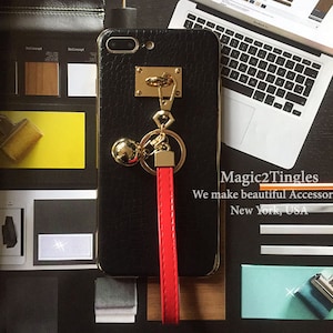 Gold Sphere Photo Bracelet bracelet bracelet Lanyard Keychain Keyring synthétique cuir Chrome Edge Case Pour iPhone 7 /8 PLUS
