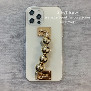 1960s Style Light Gold Bead Wristlet Crystal Clear Case for All iPhone models