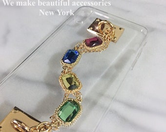 Beautiful Luxury Crystal Chain Boho Gold Hook Ring Bling Rhinestone Jewelry Wristlet Wrist Hard Shell Case For All iPhone Models