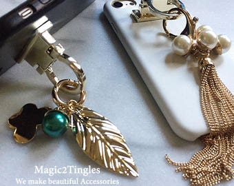 Brazalete Stylish Classic Pearl Gold Tassel Leafs Chain Diamond Ring Wristlet Wrist Lanyard Design Hook Stand Case For All  iPhone