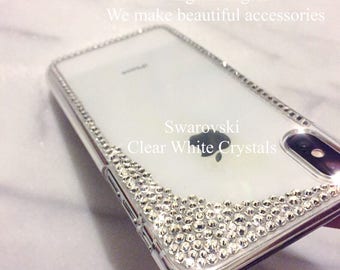 Sparkle Crystal Borders Stardust Pattern Case + Bling Apple Decal Made w/ SWAROVSKI Elements For All iPhone Models AB White Gold Pink