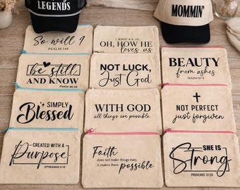 Canvas Pouch - Christian makeup bag - Faith Zipper Bag - Cross Scripture Gift