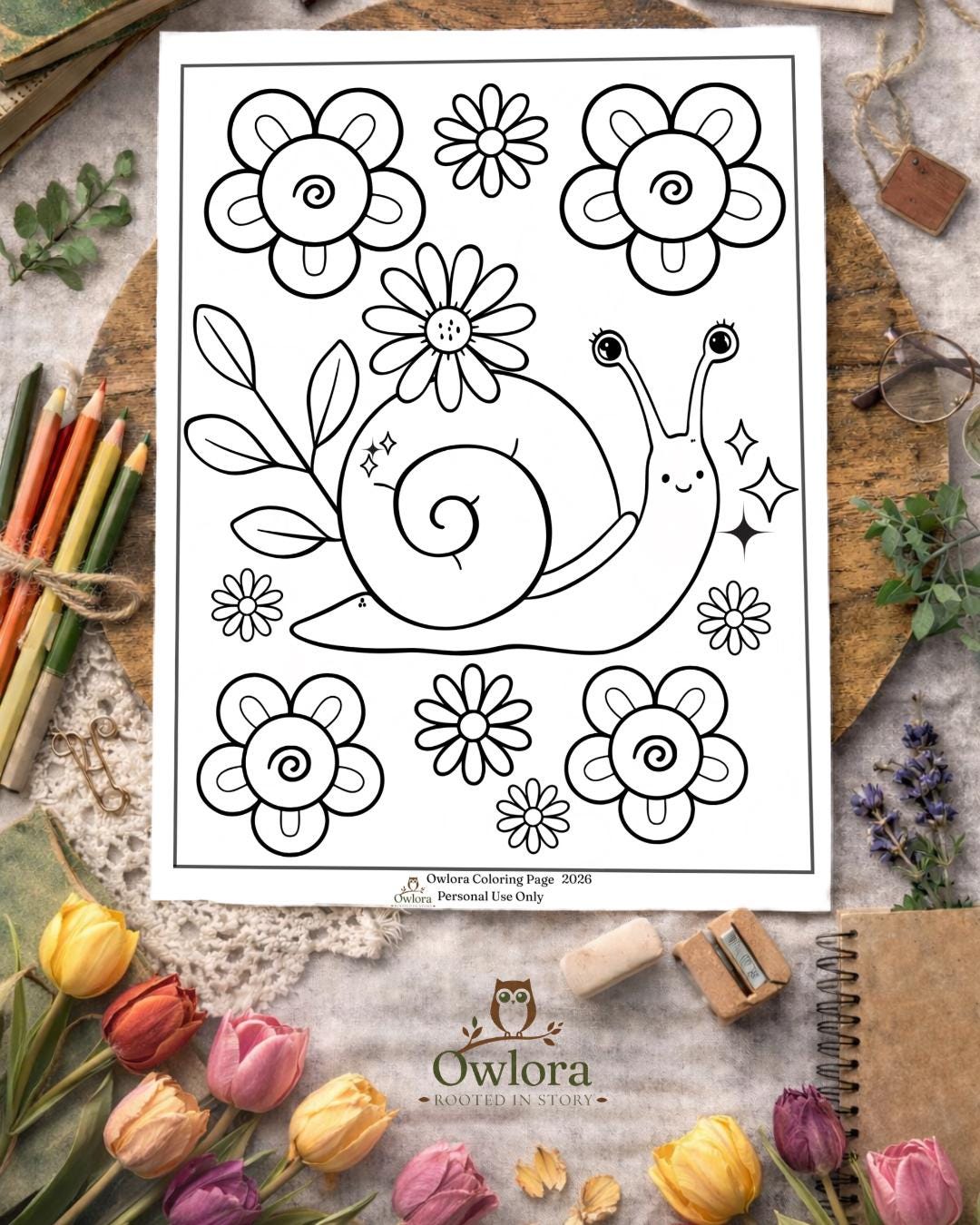Spring Snail Coloring Page | Whimsical Cottagecore Garden Art (digital ...