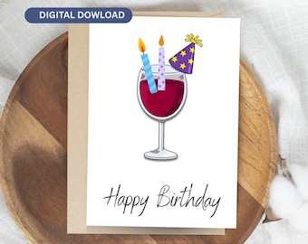 Printable wine lover birthday card