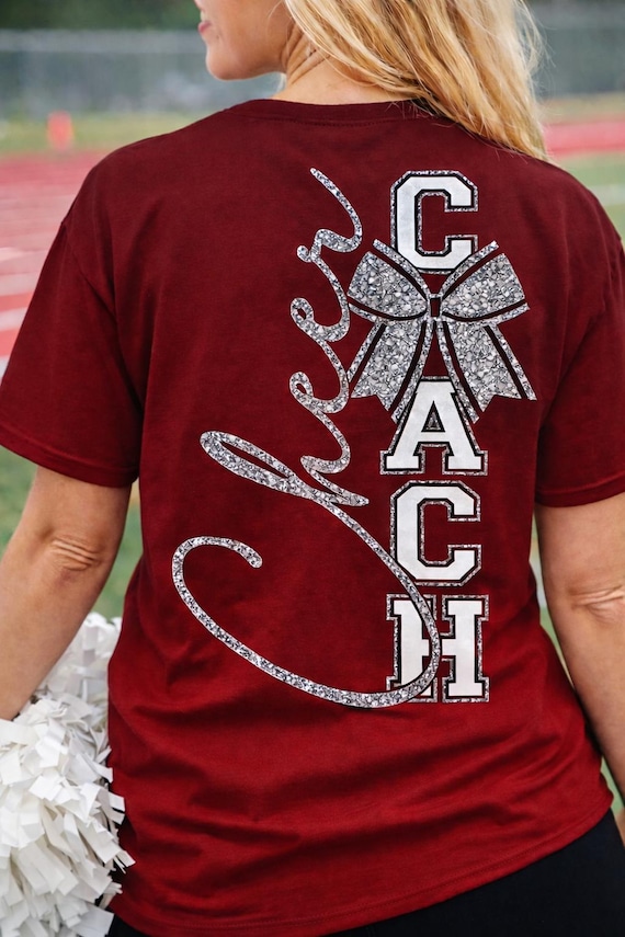 Cheer Coach Glitter Bow Team Spirit Tee