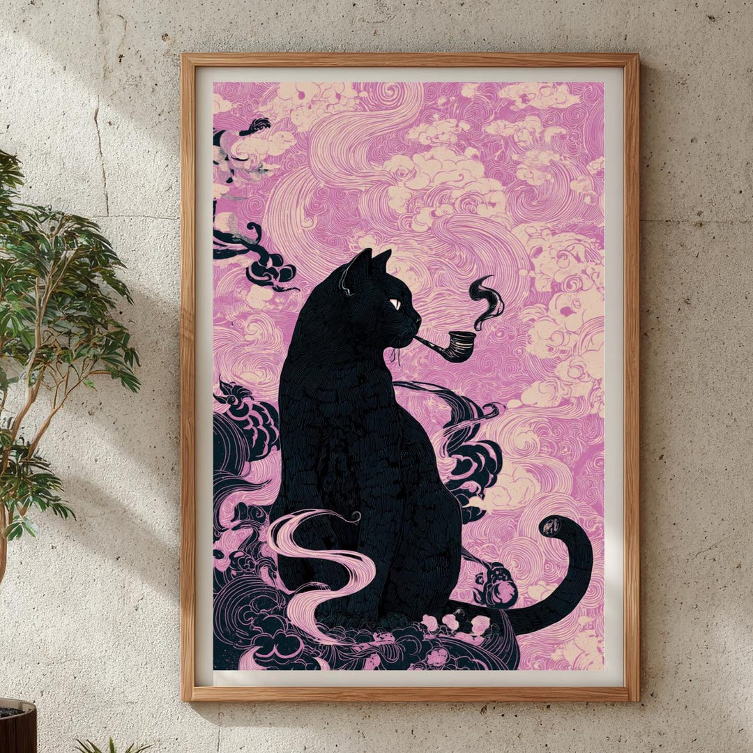 Black Cat Pink Pop Art Print: Minimalist Modern Wall Decor - Etsy