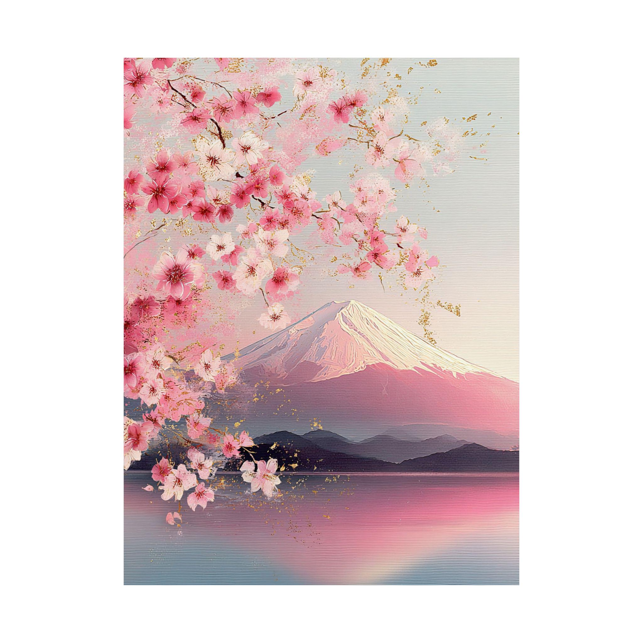 Mount Fuji Cherry Blossom Spring Lake Reflection Japanese Landscape Art ...