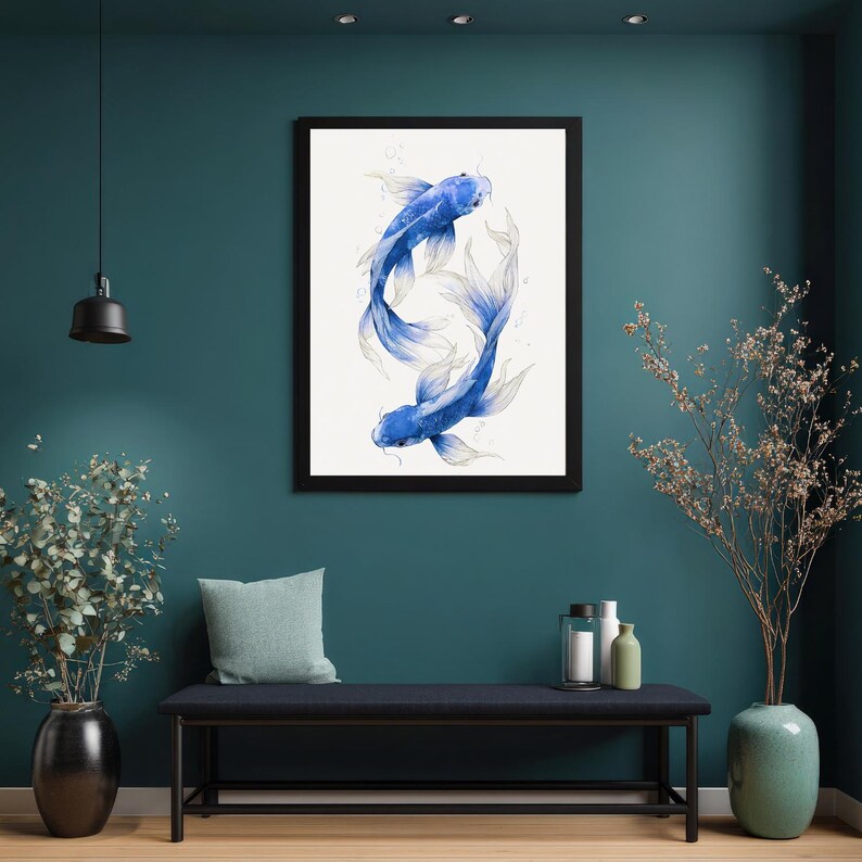 Blue Koi Fish Wall Art Minimalist Japanese Koi Poster - Etsy