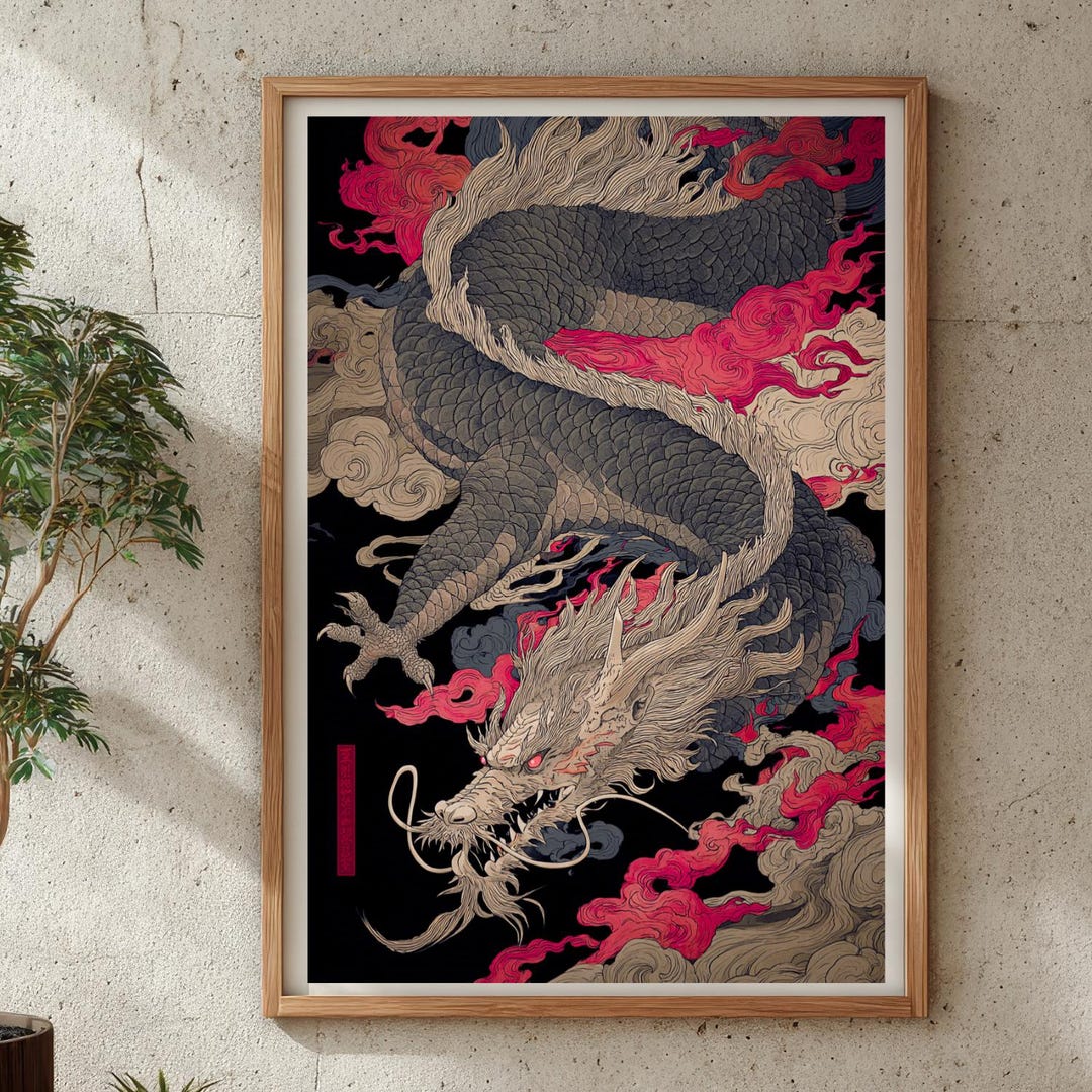 Japanese Dragon Ukiyoe Style Art Print Traditional Dragon Illustration ...