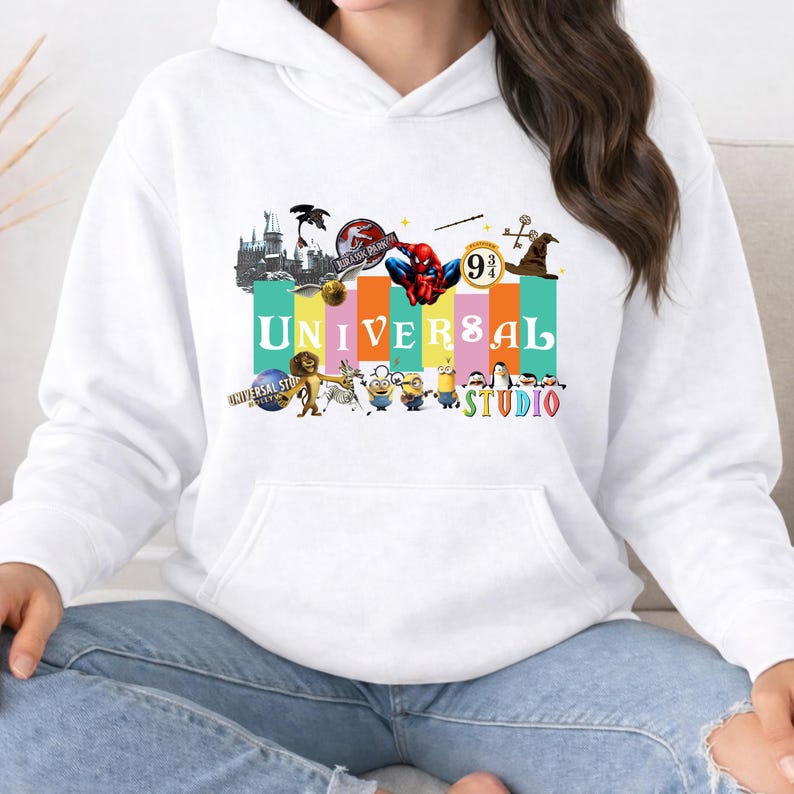 Sweat-shirts à capuche universels pastel rétro, sweat-shirt famille Spider-Man et Minions, vêtements icônes du film universels, cadeaux de vacances assortis image 10