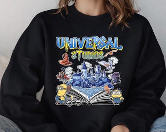Sudadera con capucha retro de Universal Studios, ropa de Hogwarts y Minions, sudadera Universal de Magical Journey, conjuntos a juego para vacaciones familiares.