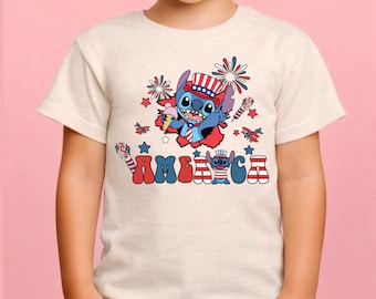America 4th of July Kids Shirts,Patriotic Stitch Breakthrough Shirts,Independence Day Toddler Shirts,Red White and Blue Youth Graphic Top
