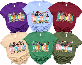 T-shirts de vacances en famille Universal Studios, T-shirts mashup de films colorés, Vêtements assortis pour parcs à thème familiaux, T-shirts Voyage en Floride 2026
